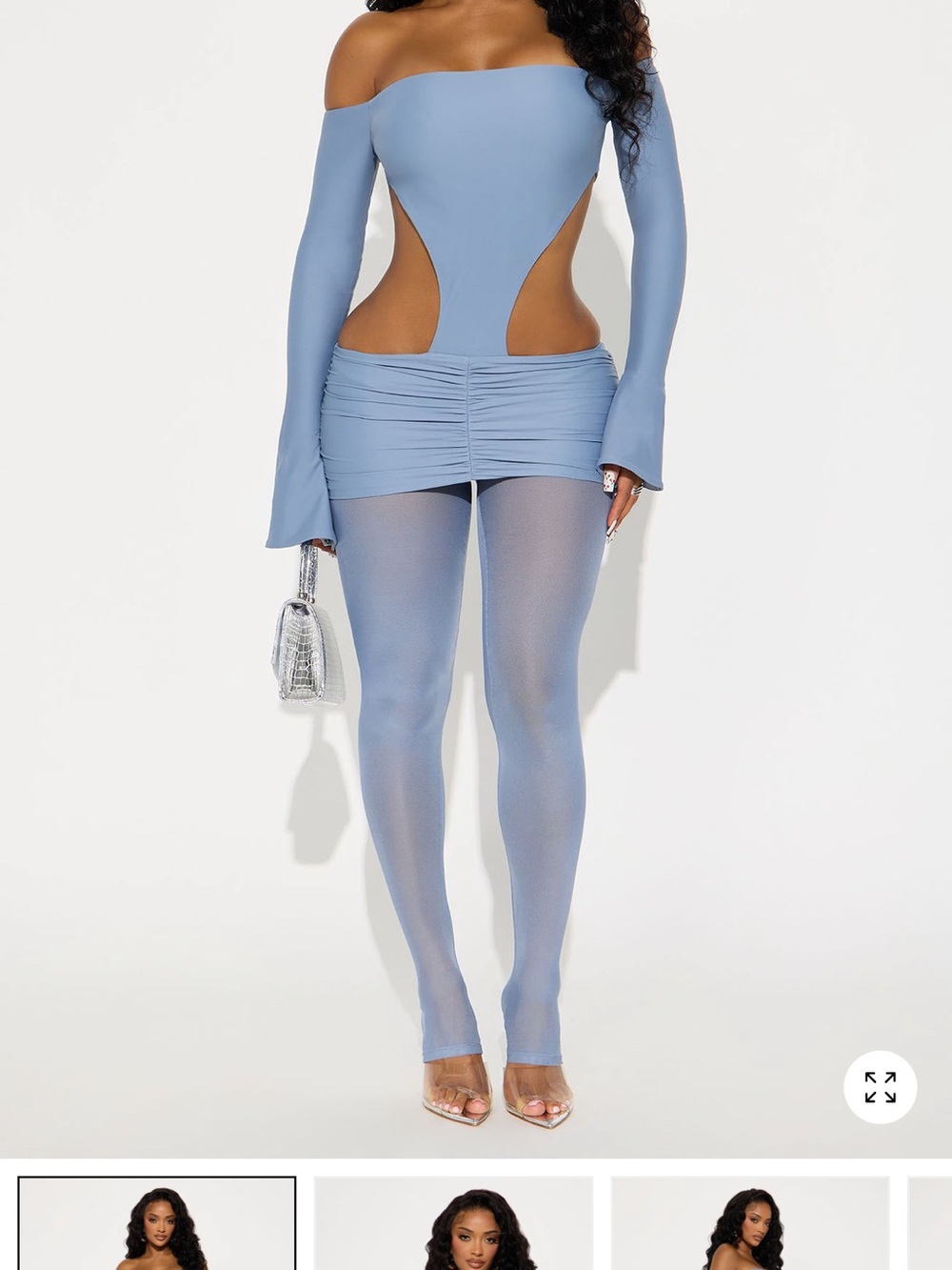 Fashion Nova Light Blue Off-Shoulder Cutout Mini Skirt